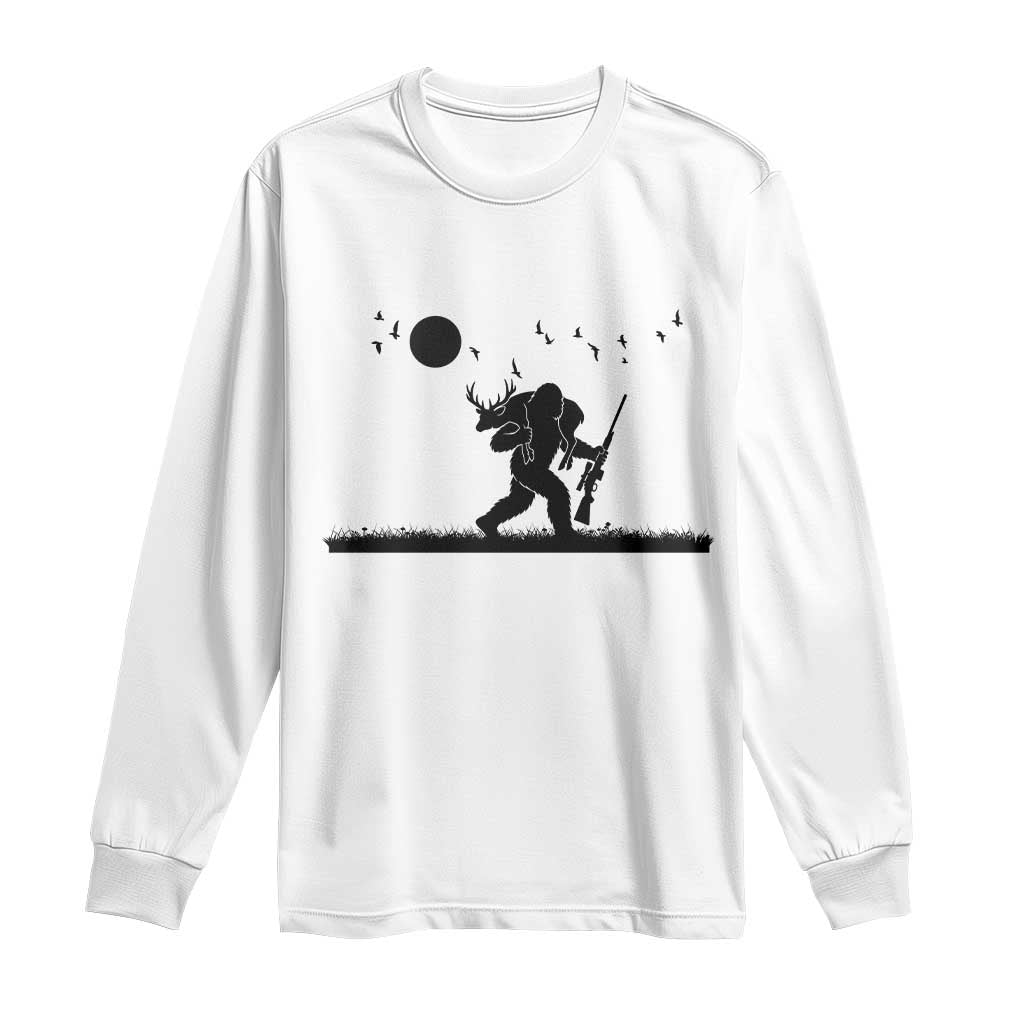 Bigfoot Hunting With Rifle Long Sleeve Shirt Funny Outdoor Hunter Gift TS12 White Print Your Wear