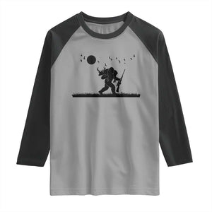 Bigfoot Hunting With Rifle Raglan Shirt Funny Outdoor Hunter Gift TS12 Sport Gray Black Print Your Wear