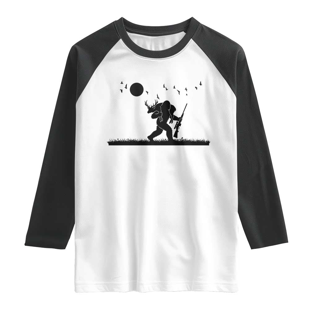 Bigfoot Hunting With Rifle Raglan Shirt Funny Outdoor Hunter Gift TS12 White Black Print Your Wear