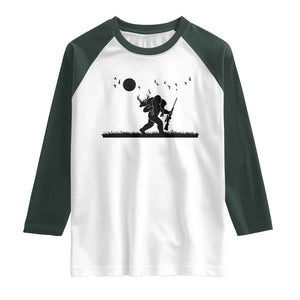 Bigfoot Hunting With Rifle Raglan Shirt Funny Outdoor Hunter Gift TS12 White Dark Forest Green Print Your Wear