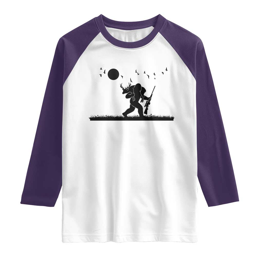 Bigfoot Hunting With Rifle Raglan Shirt Funny Outdoor Hunter Gift TS12 White Purple Print Your Wear