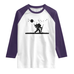 Bigfoot Hunting With Rifle Raglan Shirt Funny Outdoor Hunter Gift TS12 White Purple Print Your Wear