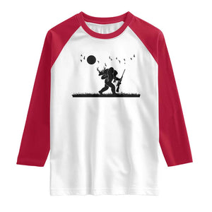 Bigfoot Hunting With Rifle Raglan Shirt Funny Outdoor Hunter Gift TS12 White Red Print Your Wear