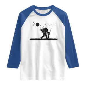 Bigfoot Hunting With Rifle Raglan Shirt Funny Outdoor Hunter Gift TS12 White Royal Print Your Wear