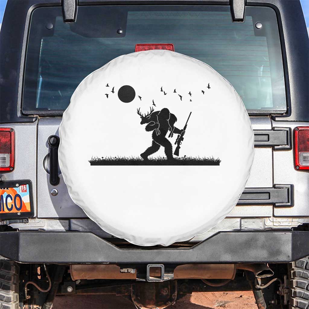 Bigfoot Hunting With Rifle Spare Tire Cover Funny Outdoor Hunter Gift TS12 No hole White Print Your Wear