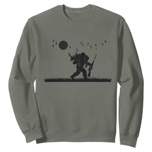 Bigfoot Hunting With Rifle Sweatshirt Funny Outdoor Hunter Gift TS12 Military Green Print Your Wear