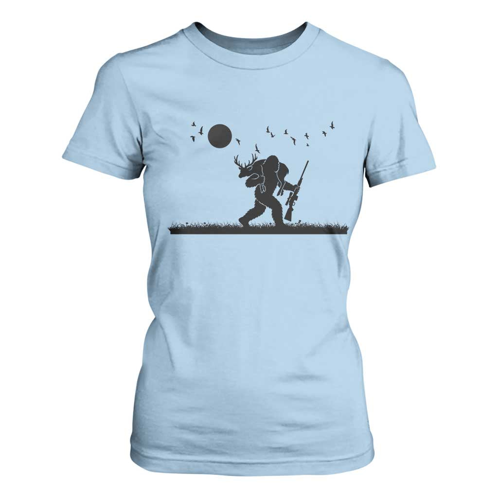 Bigfoot Hunting With Rifle T Shirt For Women Funny Outdoor Hunter Gift TS12 Light Blue Print Your Wear