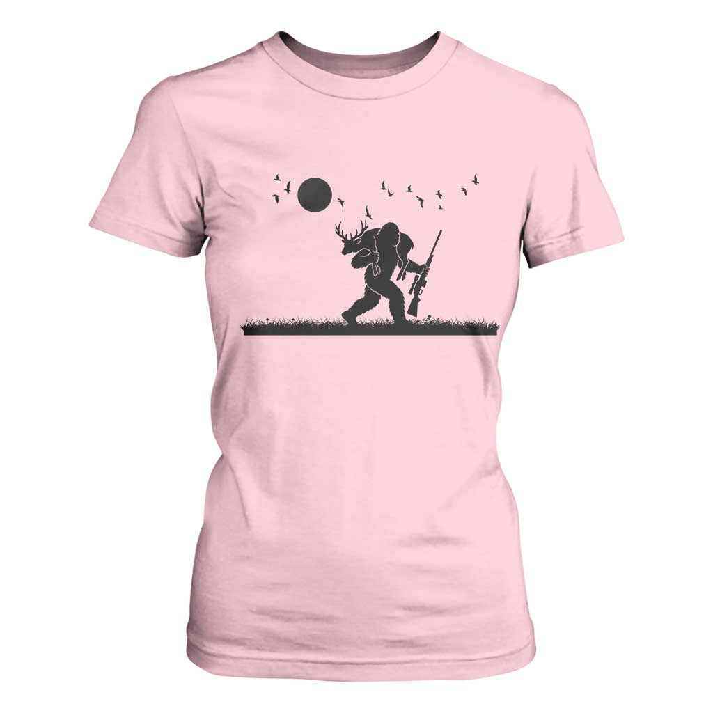 Bigfoot Hunting With Rifle T Shirt For Women Funny Outdoor Hunter Gift TS12 Light Pink Print Your Wear
