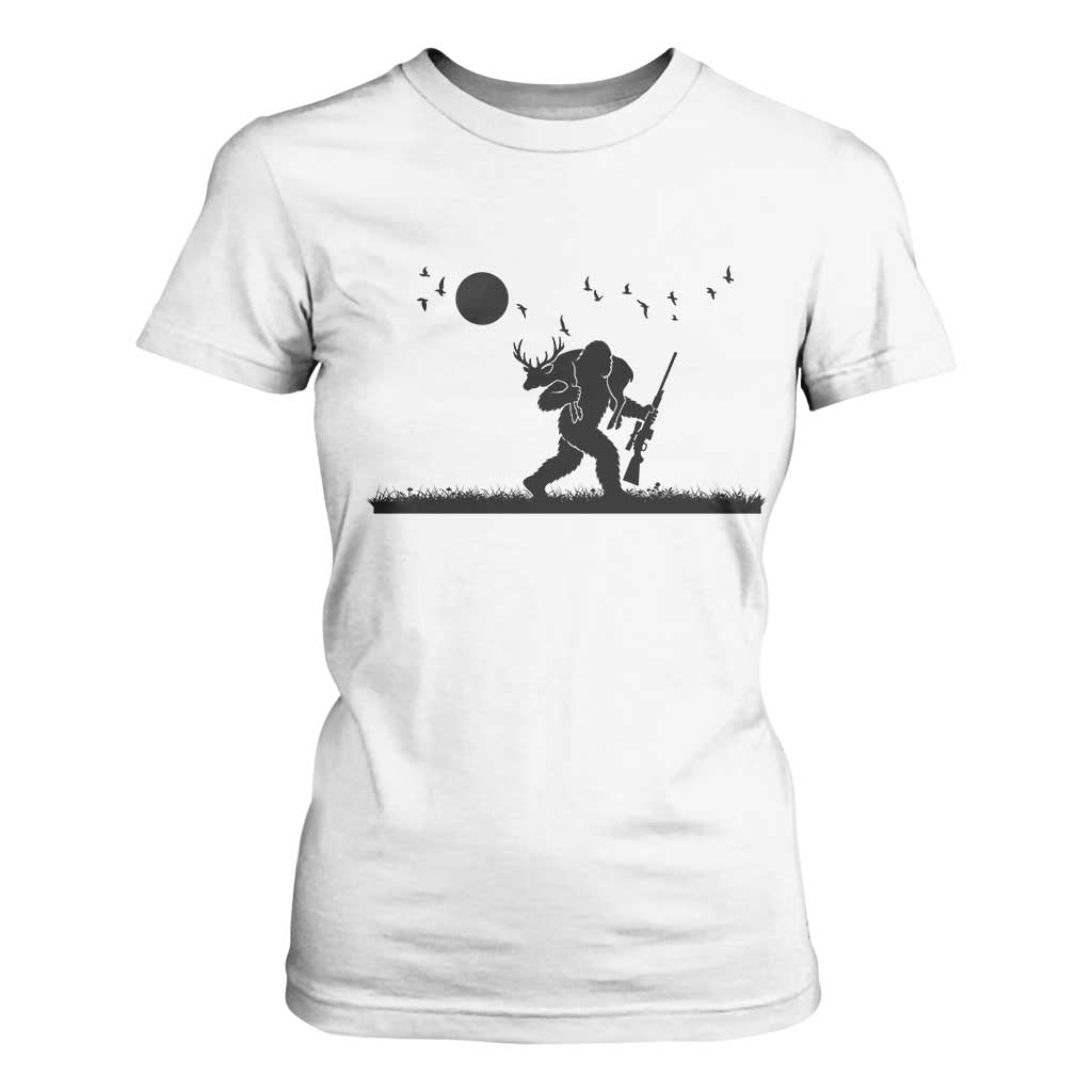 Bigfoot Hunting With Rifle T Shirt For Women Funny Outdoor Hunter Gift - Print Your Wear