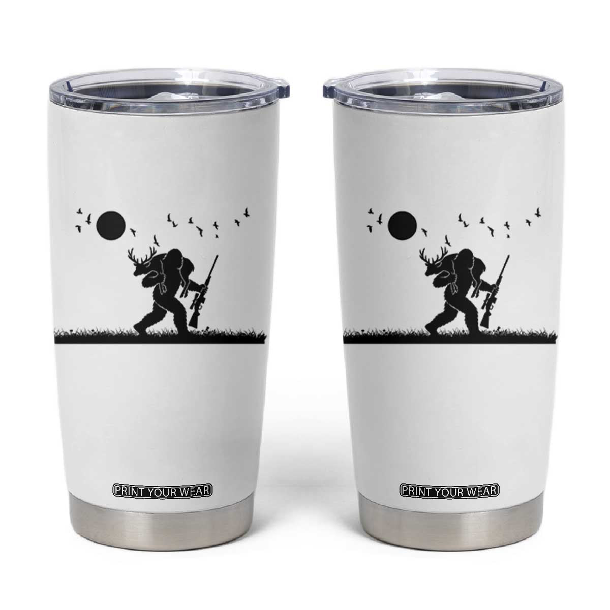 Bigfoot Hunting With Rifle Tumbler Cup Funny Outdoor Hunter Gift TS12 White Print Your Wear