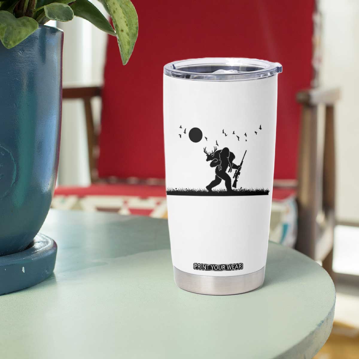 Bigfoot Hunting With Rifle Tumbler Cup Funny Outdoor Hunter Gift TS12 Print Your Wear