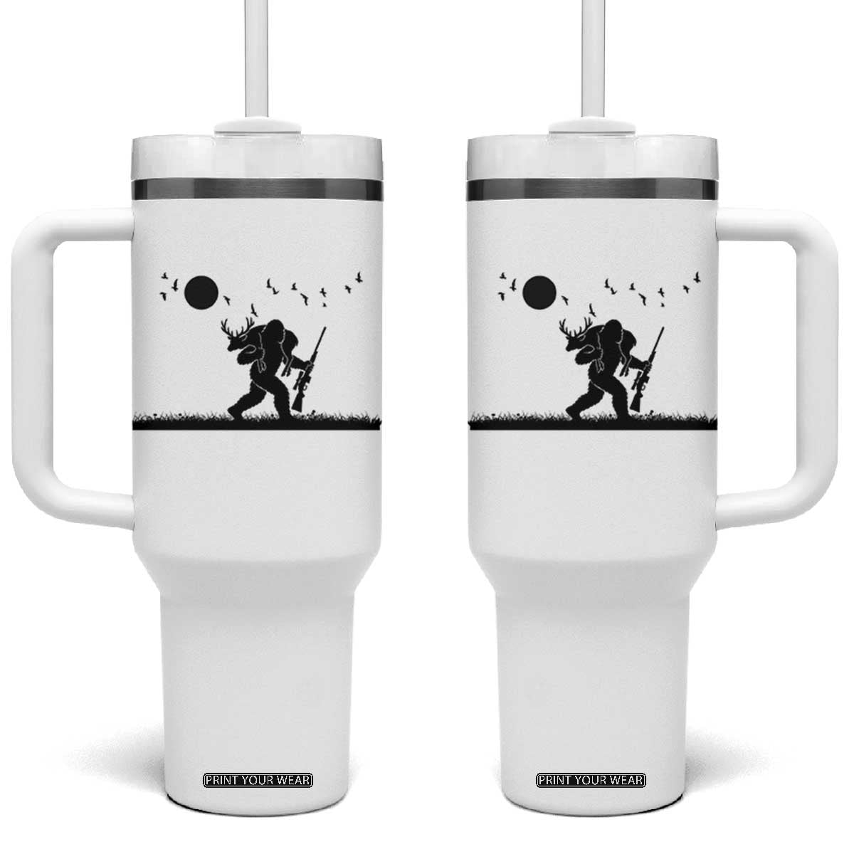 Bigfoot Hunting With Rifle Tumbler With Handle Funny Outdoor Hunter Gift TS12 One Size: 40 oz White Print Your Wear