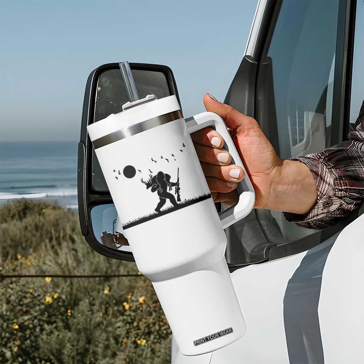 Bigfoot Hunting With Rifle Tumbler With Handle Funny Outdoor Hunter Gift TS12 Print Your Wear