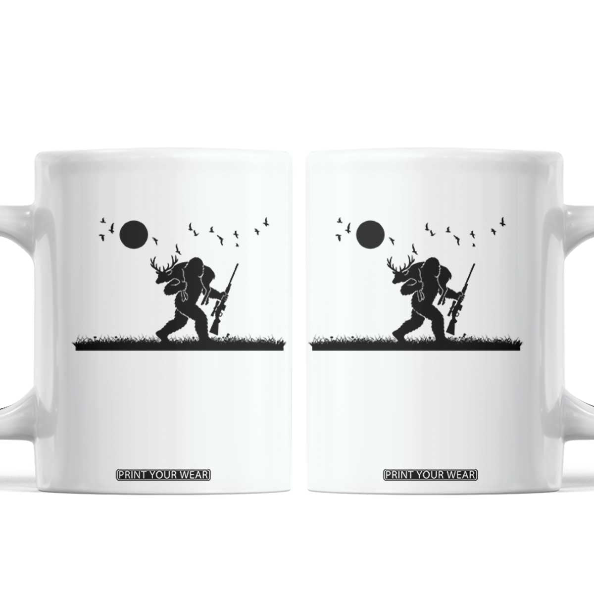 Bigfoot Hunting With Rifle Coffee Mug Funny Outdoor Hunter Gift TS12 White Print Your Wear