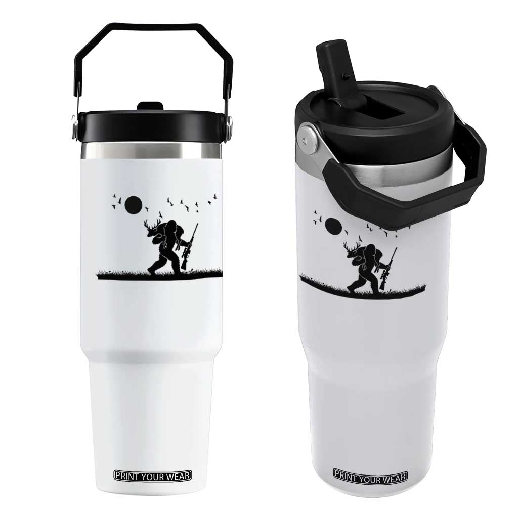 Bigfoot Hunting With Rifle Flip Straw Tumbler Funny Outdoor Hunter Gift TS12 One Size: 30 oz White Print Your Wear