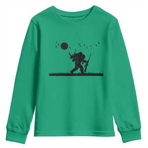 Bigfoot Hunting With Rifle Youth Sweatshirt Funny Outdoor Hunter Gift TS12 Irish Green Print Your Wear