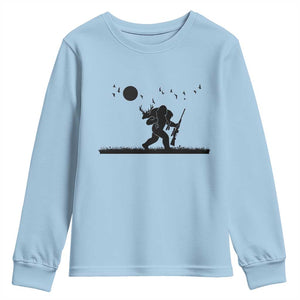 Bigfoot Hunting With Rifle Youth Sweatshirt Funny Outdoor Hunter Gift TS12 Light Blue Print Your Wear