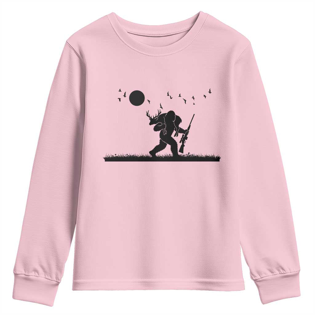 Bigfoot Hunting With Rifle Youth Sweatshirt Funny Outdoor Hunter Gift TS12 Light Pink Print Your Wear
