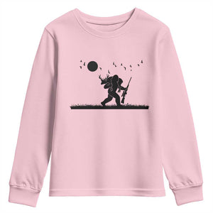 Bigfoot Hunting With Rifle Youth Sweatshirt Funny Outdoor Hunter Gift TS12 Light Pink Print Your Wear