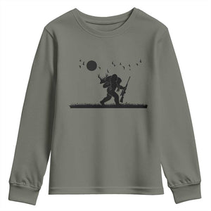 Bigfoot Hunting With Rifle Youth Sweatshirt Funny Outdoor Hunter Gift TS12 Military Green Print Your Wear