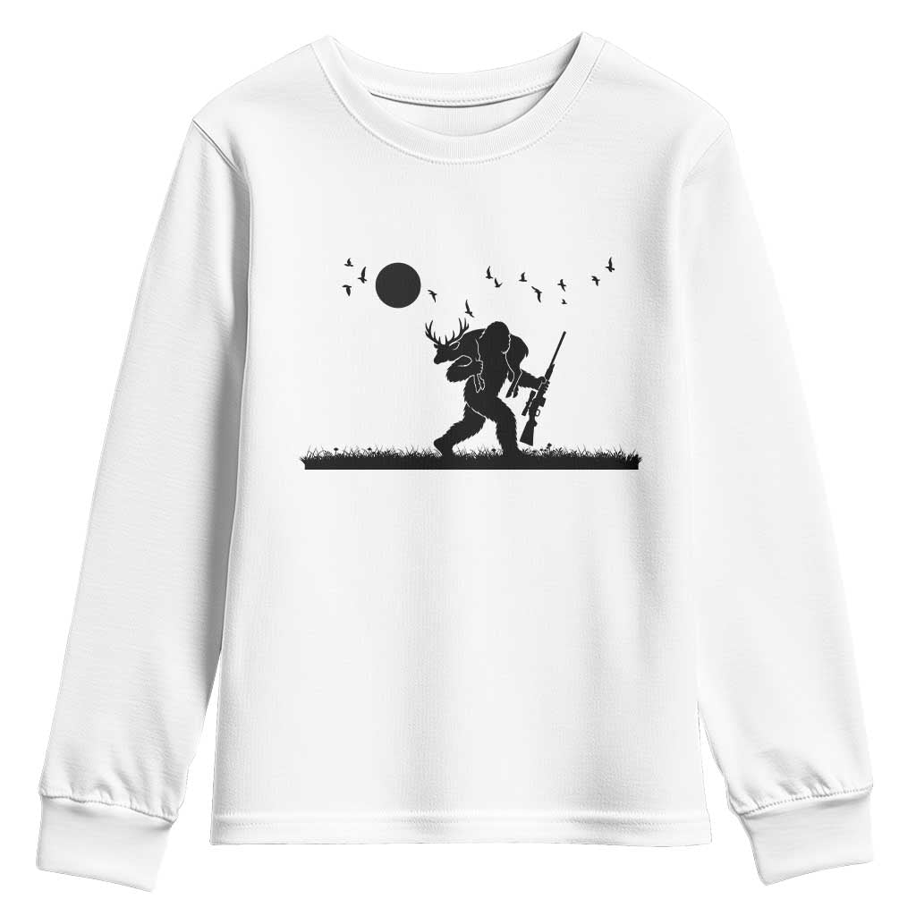 Bigfoot Hunting With Rifle Youth Sweatshirt Funny Outdoor Hunter Gift TS12 White Print Your Wear
