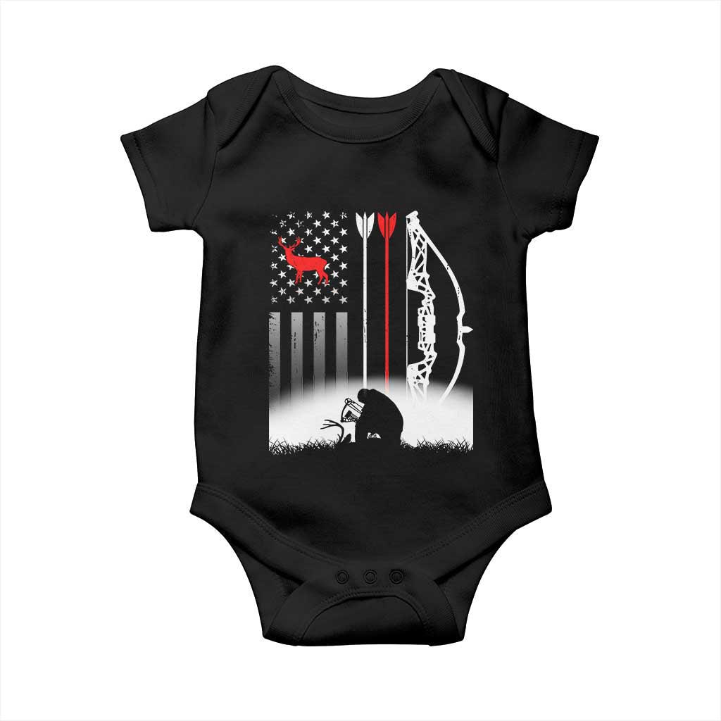 Bow Deer Hunting Baby Onesie American Flag Hunter Gift TS12 Black Print Your Wear