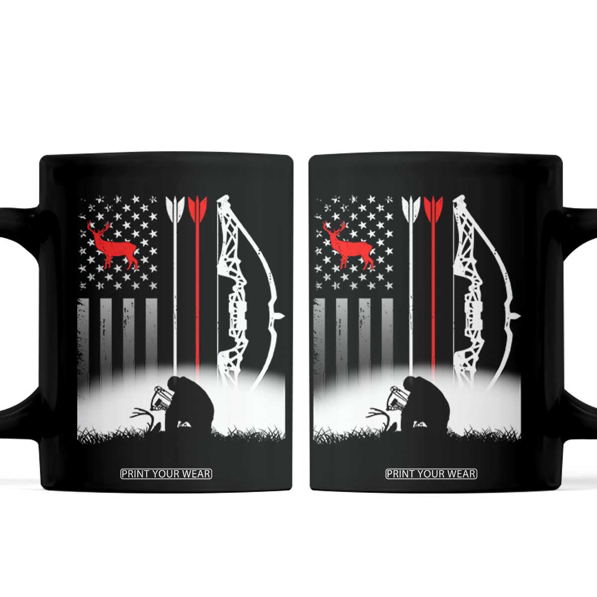 Bow Deer Hunting Coffee Mug American Flag Hunter Gift TS12 Black Print Your Wear