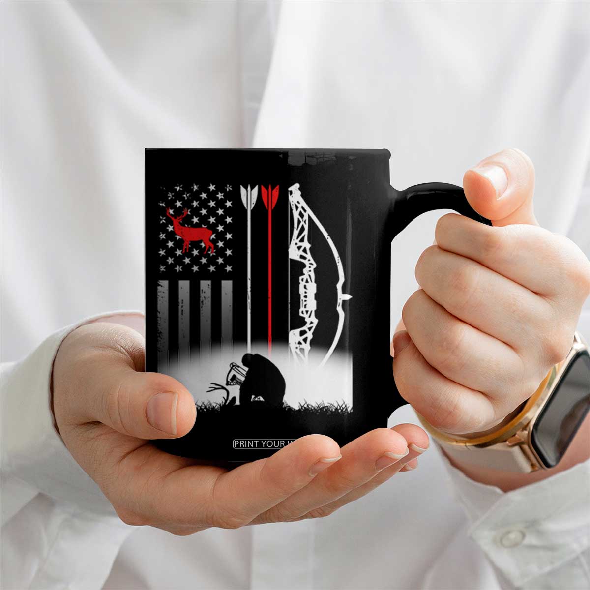 Bow Deer Hunting Coffee Mug American Flag Hunter Gift TS12 Print Your Wear
