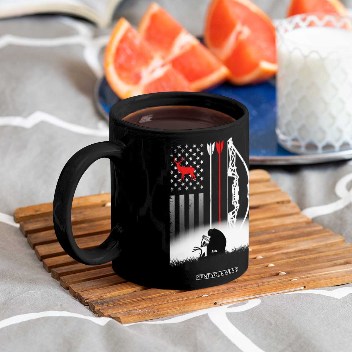 Bow Deer Hunting Coffee Mug American Flag Hunter Gift TS12 Print Your Wear