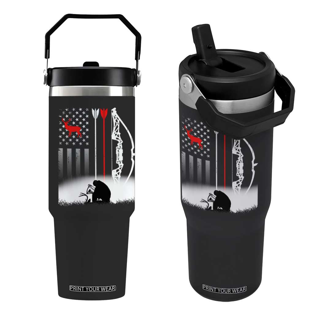 Bow Deer Hunting Flip Straw Tumbler American Flag Hunter Gift TS12 One Size: 30 oz Black Print Your Wear