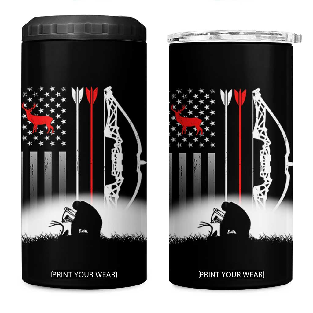 Bow Deer Hunting 4 in 1 Can Cooler Tumbler American Flag Hunter Gift TS12 One Size: 16 oz Black Print Your Wear