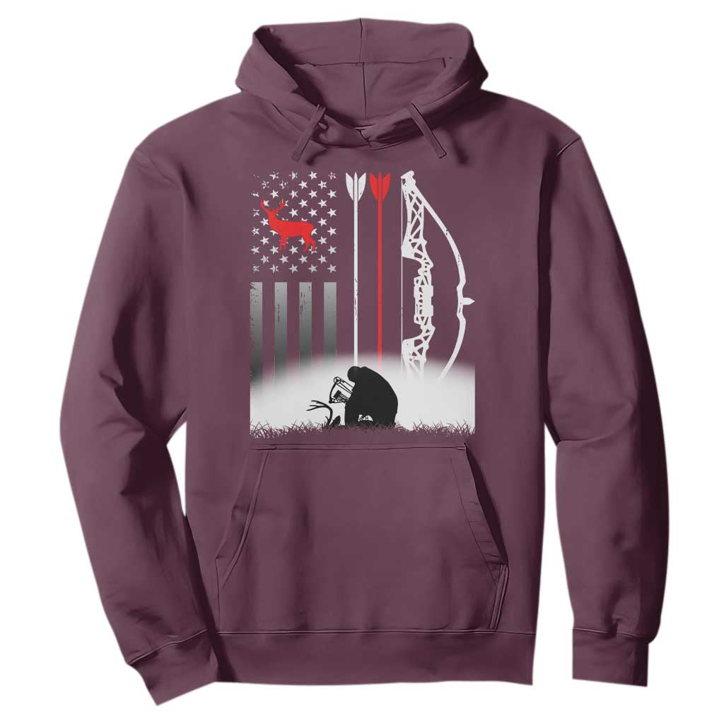 Bow Deer Hunting Hoodie American Flag Hunter Gift TS12 Maroon Print Your Wear