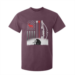 Bow Deer Hunting T Shirt For Kid American Flag Hunter Gift TS12 Maroon Print Your Wear