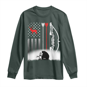 Bow Deer Hunting Long Sleeve Shirt American Flag Hunter Gift TS12 Dark Forest Green Print Your Wear