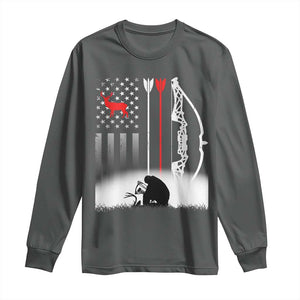 Bow Deer Hunting Long Sleeve Shirt American Flag Hunter Gift TS12 Dark Heather Print Your Wear