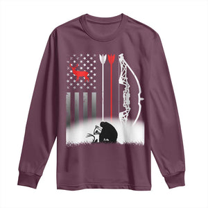 Bow Deer Hunting Long Sleeve Shirt American Flag Hunter Gift TS12 Maroon Print Your Wear