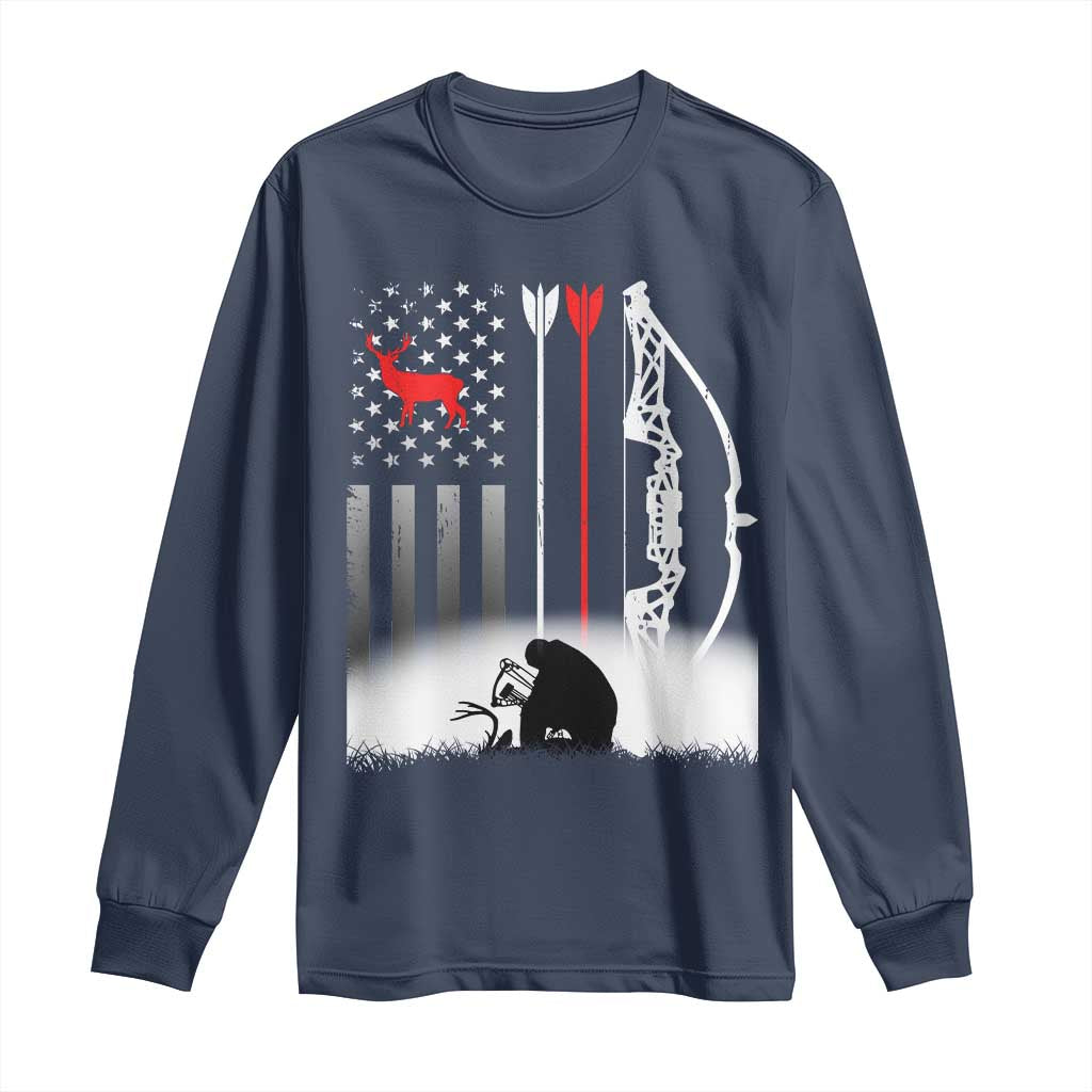 Bow Deer Hunting Long Sleeve Shirt American Flag Hunter Gift TS12 Navy Print Your Wear