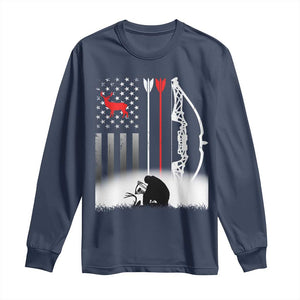 Bow Deer Hunting Long Sleeve Shirt American Flag Hunter Gift TS12 Navy Print Your Wear