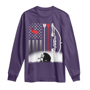 Bow Deer Hunting Long Sleeve Shirt American Flag Hunter Gift TS12 Purple Print Your Wear
