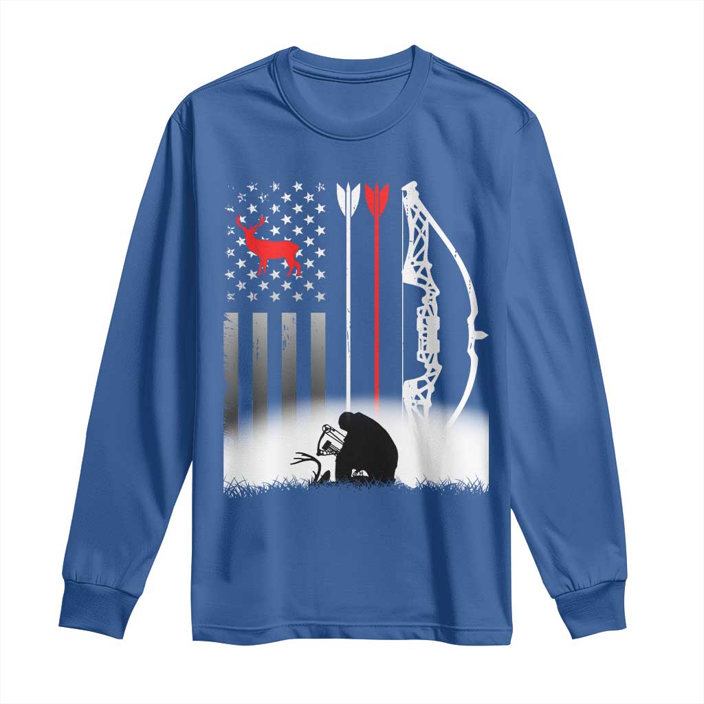 Bow Deer Hunting Long Sleeve Shirt American Flag Hunter Gift TS12 Royal Blue Print Your Wear