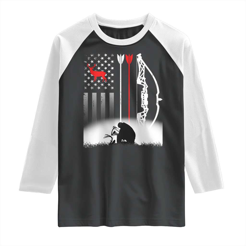 Bow Deer Hunting Raglan Shirt American Flag Hunter Gift TS12 Black White Print Your Wear