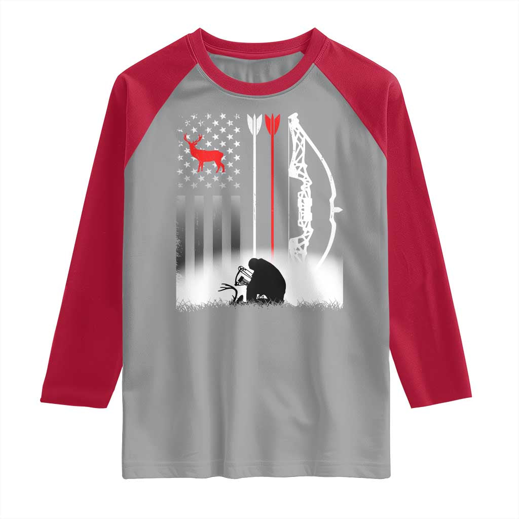 Bow Deer Hunting Raglan Shirt American Flag Hunter Gift TS12 Sport Gray Red Print Your Wear