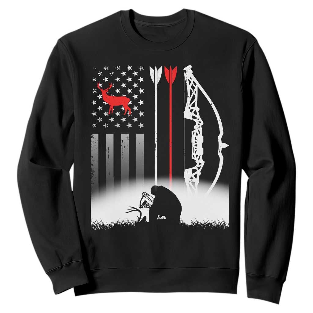 Bow Deer Hunting Sweatshirt American Flag Hunter Gift TS12 Black Print Your Wear
