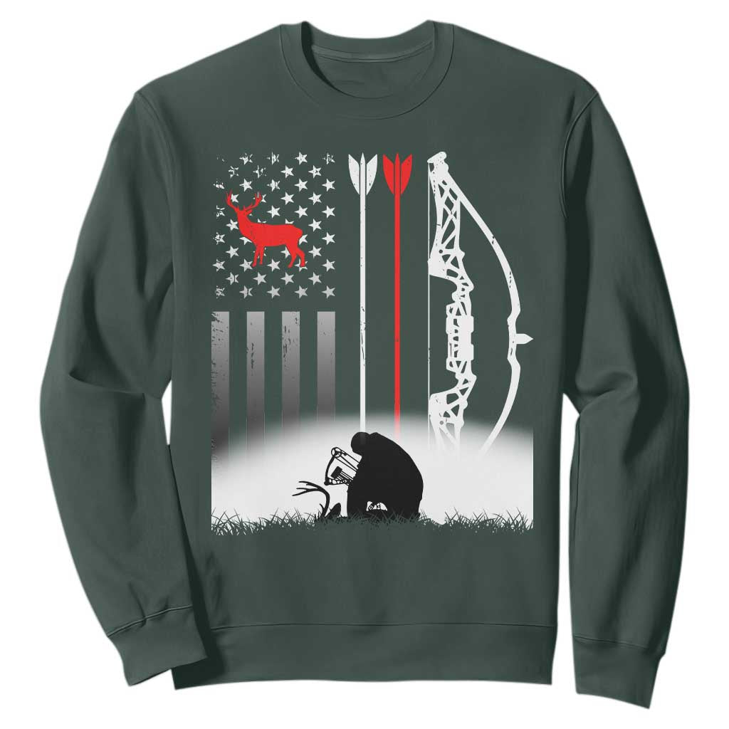 Bow Deer Hunting Sweatshirt American Flag Hunter Gift TS12 Dark Forest Green Print Your Wear