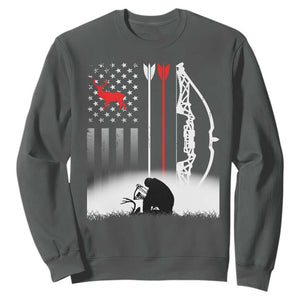 Bow Deer Hunting Sweatshirt American Flag Hunter Gift TS12 Dark Heather Print Your Wear