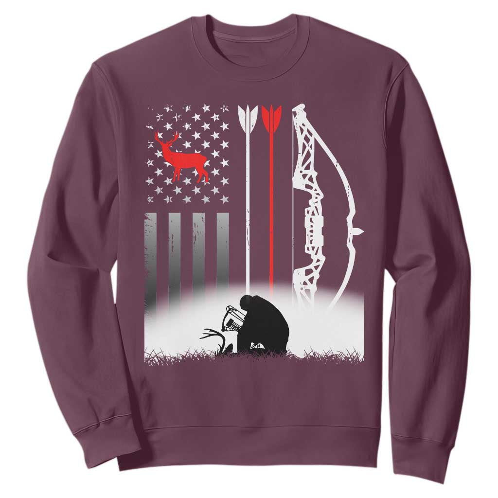 Bow Deer Hunting Sweatshirt American Flag Hunter Gift TS12 Maroon Print Your Wear