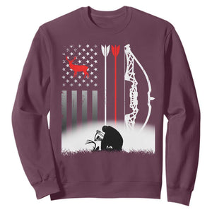 Bow Deer Hunting Sweatshirt American Flag Hunter Gift TS12 Maroon Print Your Wear