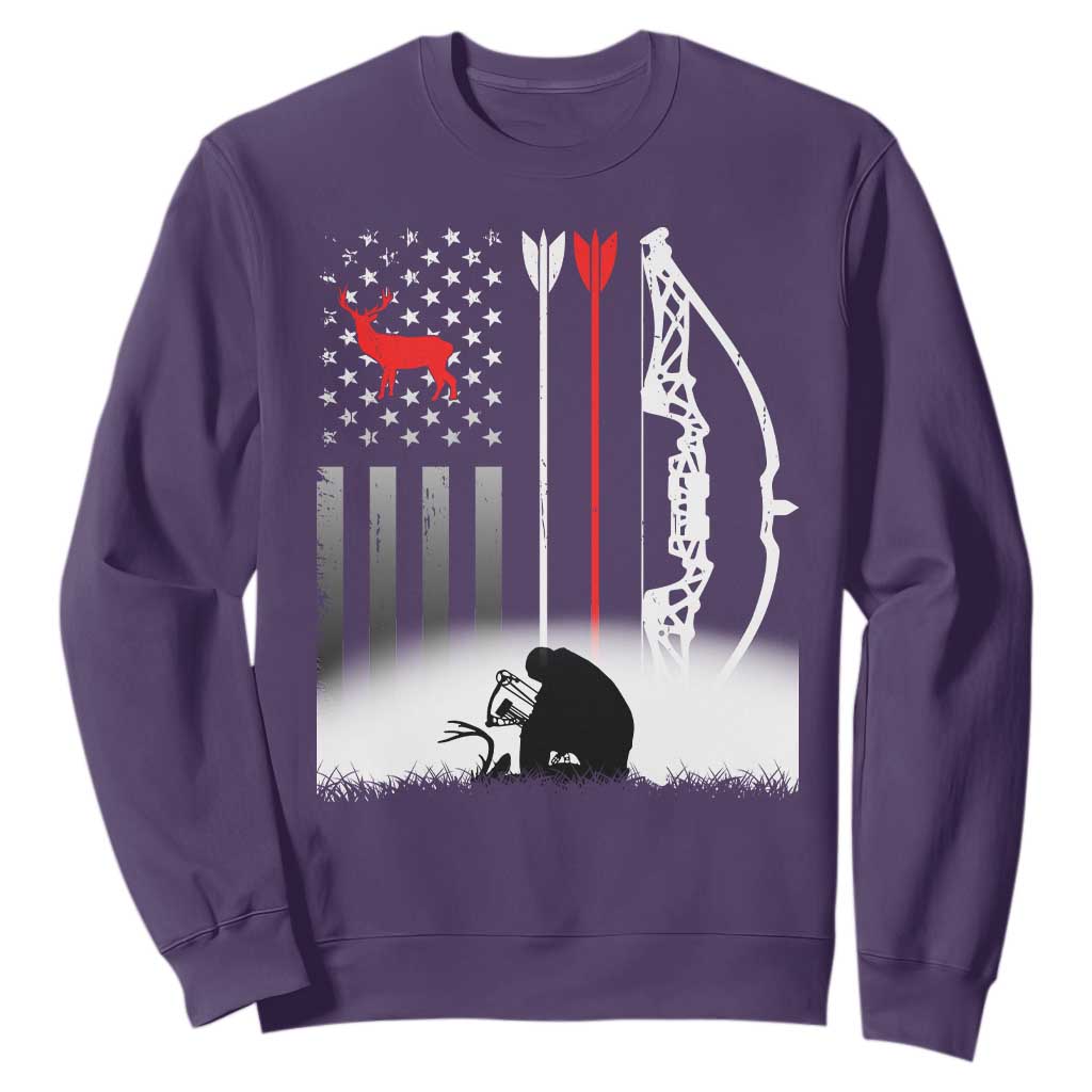 Bow Deer Hunting Sweatshirt American Flag Hunter Gift TS12 Purple Print Your Wear