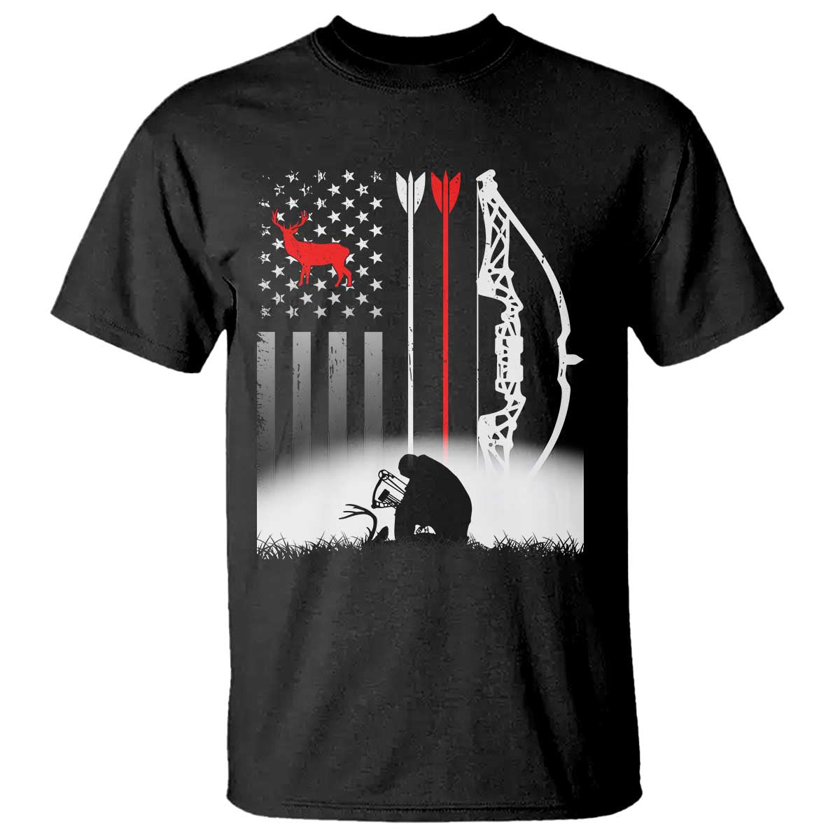 Bow Deer Hunting T Shirt American Flag Hunter Gift TS12 Black Print Your Wear