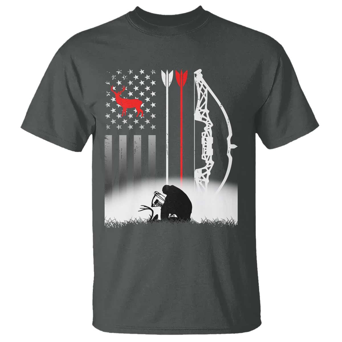 Bow Deer Hunting T Shirt American Flag Hunter Gift TS12 Dark Heather Print Your Wear